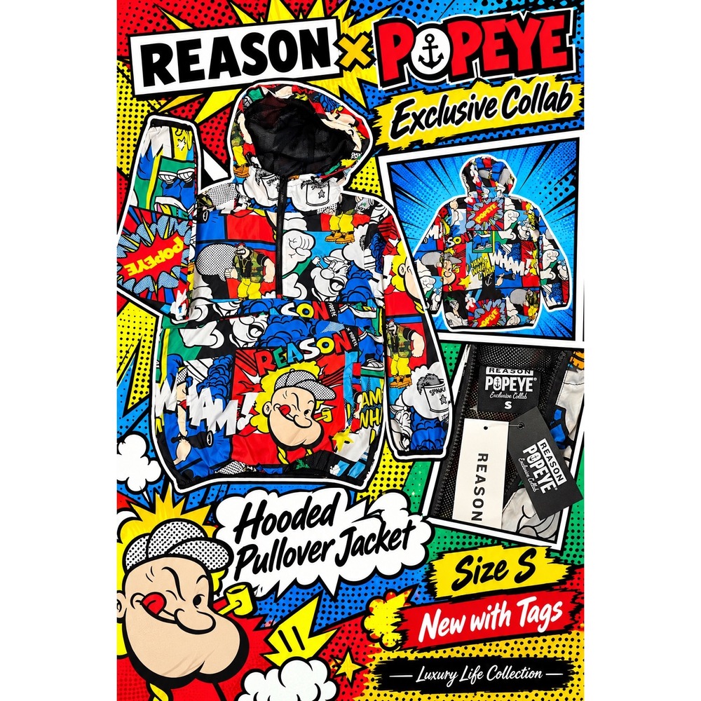 Reason x Popeye Exclusive Collab Windbreaker Mens Small Pop Vintage Culture NWT